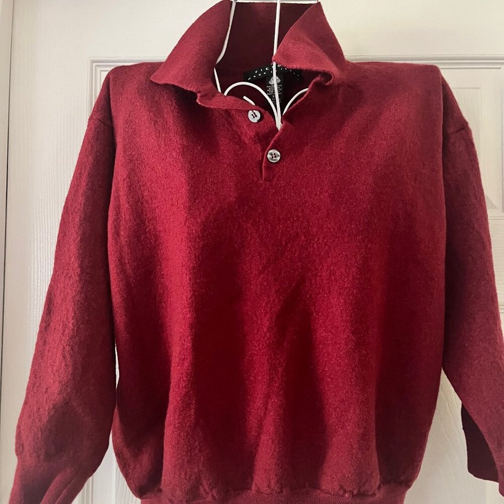 Vintage Fiesole Made in Italy Women short Sweater Fine Wool collar XL Burgundy